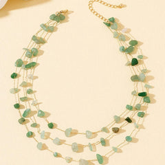 Triple Layer Green Aventurine Chip Stone Necklace