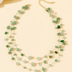 Triple Layer Green Aventurine Chip Stone Necklace