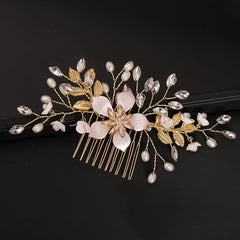 Floral Pearl and Crystal Hair Comb for Brides - Wedding Hairpiece
