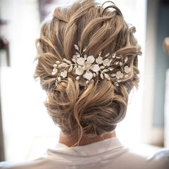 Floral Pearl and Crystal Hair Comb for Brides - Wedding Hairpiece