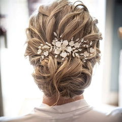 Floral Pearl and Crystal Hair Comb for Brides - Wedding Hairpiece