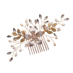 Floral Pearl and Crystal Hair Comb for Brides - Wedding Hairpiece