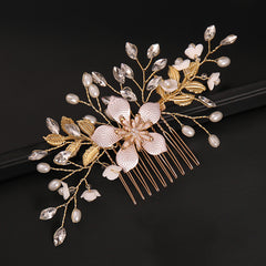 Floral Pearl and Crystal Hair Comb for Brides - Wedding Hairpiece
