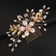 Floral Pearl and Crystal Hair Comb for Brides - Wedding Hairpiece
