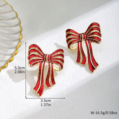 Enamel Red Bow Stud Earrings with Gold Outline