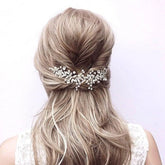 Crystal Bridal Hair Comb with Rhinestone Leaves & Pearls