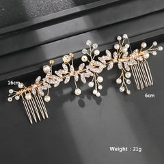 Crystal Bridal Hair Comb with Rhinestone Leaves & Pearls