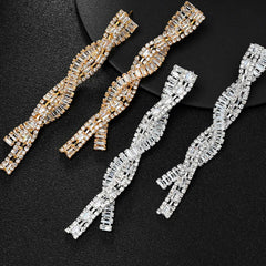 Silver Tone Twisted Baguette Crystal Drop Earrings