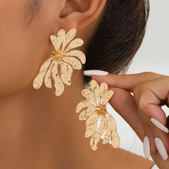 Bold Gold Statement Flower Earrings