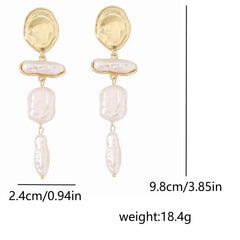 Elegant Baroque Pearl Long Drop Earrings with Gold Detail