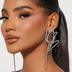 Sparkling Rhinestone Tulip Drop Earrings