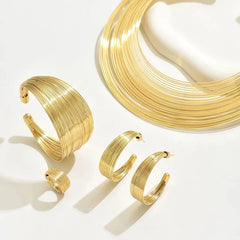 Multi-Layer Gold Choker Necklace Set - Statement Earrings, Bracelet & Ring