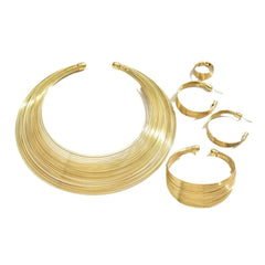 Multi-Layer Gold Choker Necklace Set - Statement Earrings, Bracelet & Ring