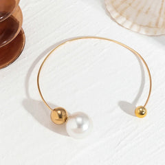 Modern Pearl & Gold Open Cuff Choker Necklace