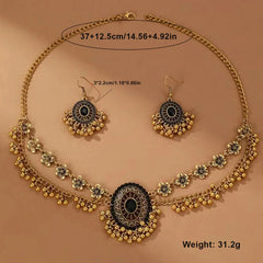 Ethnic Style Retro Oval Gem Necklace Set