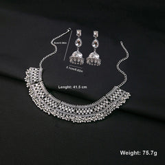Women's Silver Oxidized Choker & Earring Set - Traditional Indian Style Jewellery