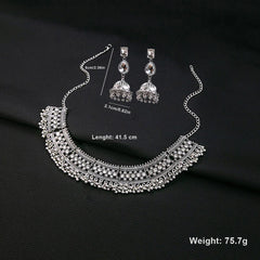 Women's Silver Oxidized Choker & Earring Set - Traditional Indian Style Jewellery