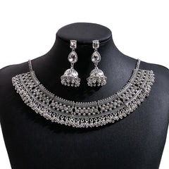 Women's Silver Oxidized Choker & Earring Set - Traditional Indian Style Jewellery