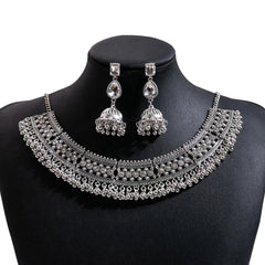 Women's Silver Oxidized Choker & Earring Set - Traditional Indian Style Jewellery