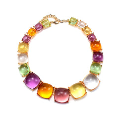 Elegant Multicolor Resin Gemstone Choker Necklace & Dangle Earrings Set