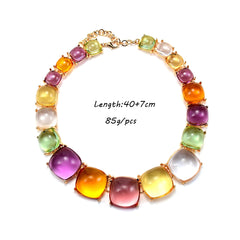 Elegant Multicolor Resin Gemstone Choker Necklace & Dangle Earrings Set