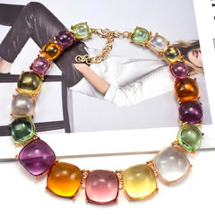 Elegant Multicolor Resin Gemstone Choker Necklace & Dangle Earrings Set
