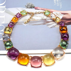 Elegant Multicolor Resin Gemstone Choker Necklace & Dangle Earrings Set