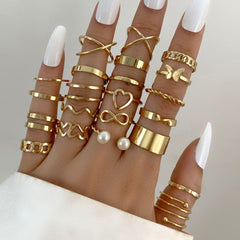 22pcs Elegant Gold Heart & Stackable Rings Set for Women