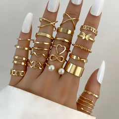 22pcs Elegant Gold Heart & Stackable Rings Set for Women