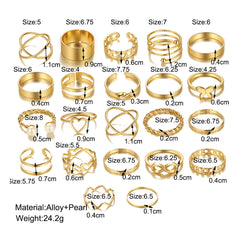 22pcs Elegant Gold Heart & Stackable Rings Set for Women