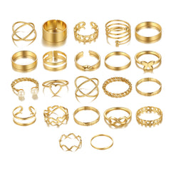 22pcs Elegant Gold Heart & Stackable Rings Set for Women