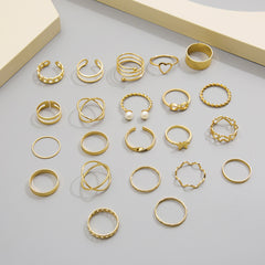 22pcs Elegant Gold Heart & Stackable Rings Set for Women