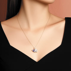 Elegant Purple Swan Pendant with Zirconia
