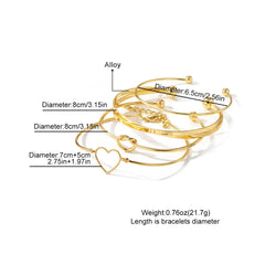 Gold Stackable Bangle Bracelet Set - Heart & Knot Design - Trendy Arm Cuffs