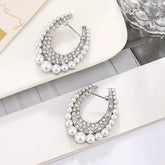 Dazzling Pearl & Rhinestone Hoop Earrings