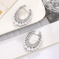 Dazzling Pearl & Rhinestone Hoop Earrings