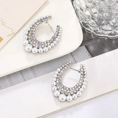 Dazzling Pearl & Rhinestone Hoop Earrings