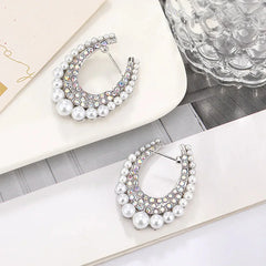 Dazzling Pearl & Rhinestone Hoop Earrings
