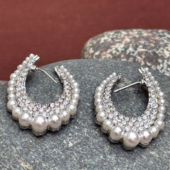 Dazzling Pearl & Rhinestone Hoop Earrings