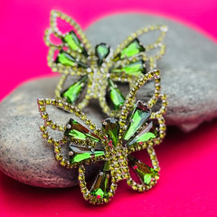 Sparkling Green Rhinestone Butterfly Earrings