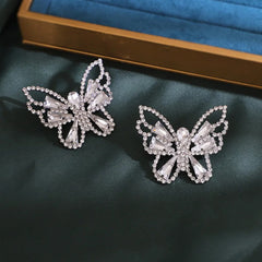 Sparkling Green Rhinestone Butterfly Earrings
