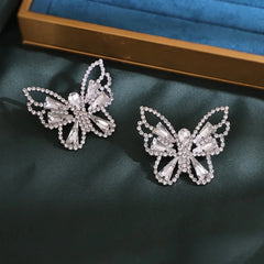 Sparkling Green Rhinestone Butterfly Earrings