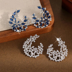Luxe Blue Cubic Zirconia Crescent Earrings