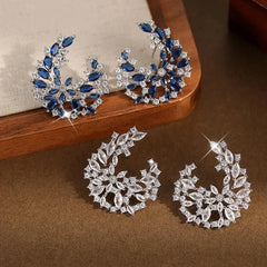 Luxe Blue Cubic Zirconia Crescent Earrings
