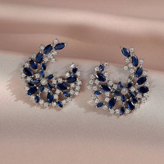 Luxe Blue Cubic Zirconia Crescent Earrings