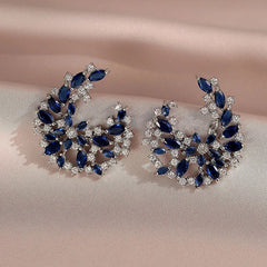 Luxe Blue Cubic Zirconia Crescent Earrings