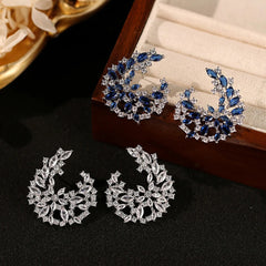 Luxe Blue Cubic Zirconia Crescent Earrings