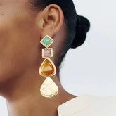 Elegant Retro Geometric Colourful Resin & Gold Drop Earrings