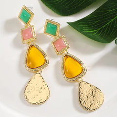 Elegant Retro Geometric Colourful Resin & Gold Drop Earrings