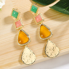 Elegant Retro Geometric Colourful Resin & Gold Drop Earrings
